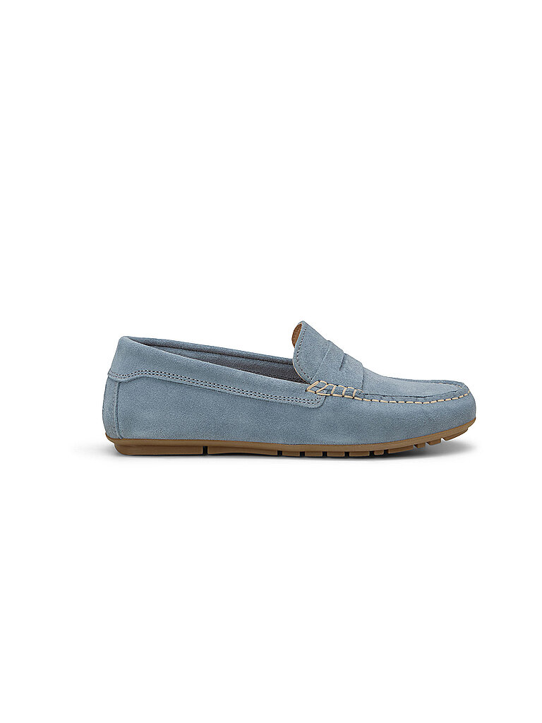 Mokassin MARC O'POLO "Selma", Damen, Gr. 40, hellblau, Veloursleder, unifarben, Schuhe Mokassin, Slipper, Schlupfschuh, Loafer mit Memory Foam-Innensohle